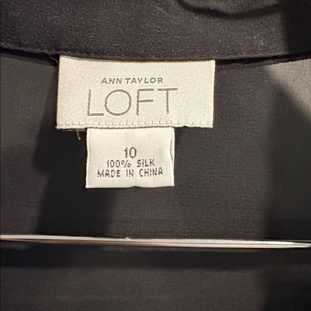 LOFT Black Sheer Button-Down Blouse - image 2